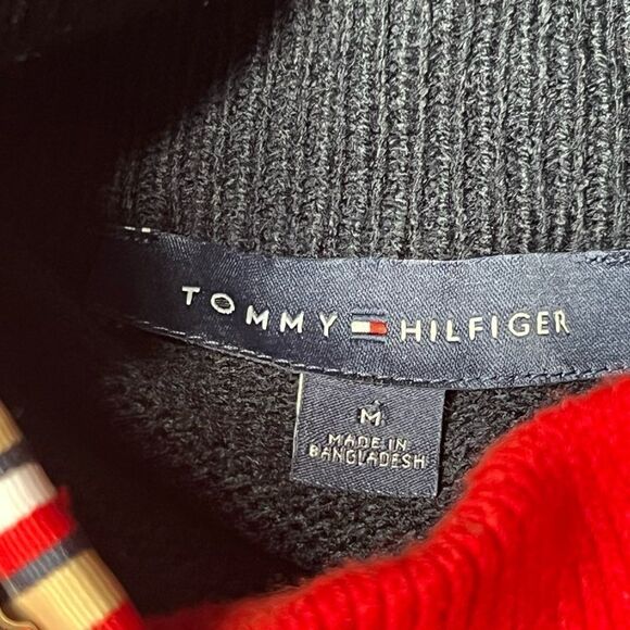 New Womens Tommy Hilfiger Red/Navy Flag Logo Nautical Mock Neck Sweater Sz M - Picture 5 of 6